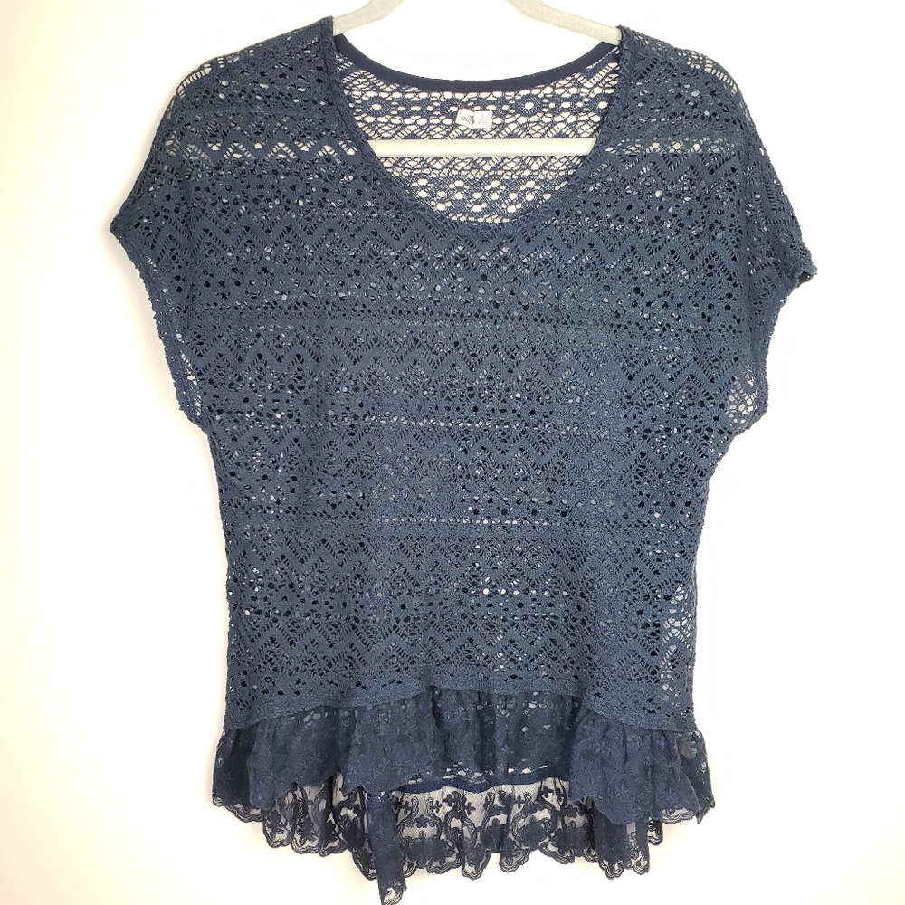 Hollister Navy Crochet and Lace Top